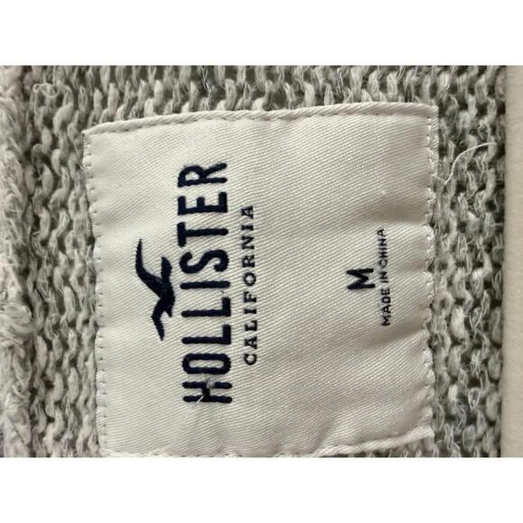 Hollister Gray Open Front Knit Cardigan Womens M Oversized Chunky Pocket Sweater - Picture 4 of 5